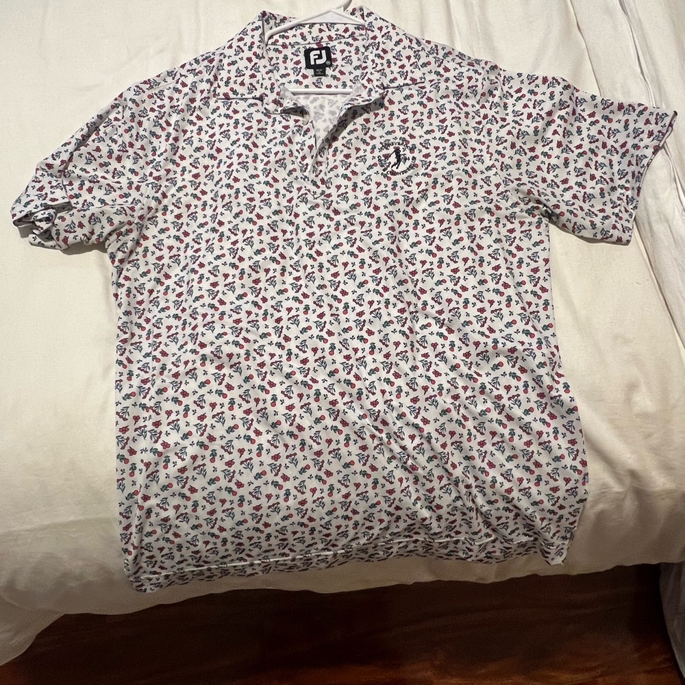 Men's FootJoy Golf White and Red Patterned Polo Shirt